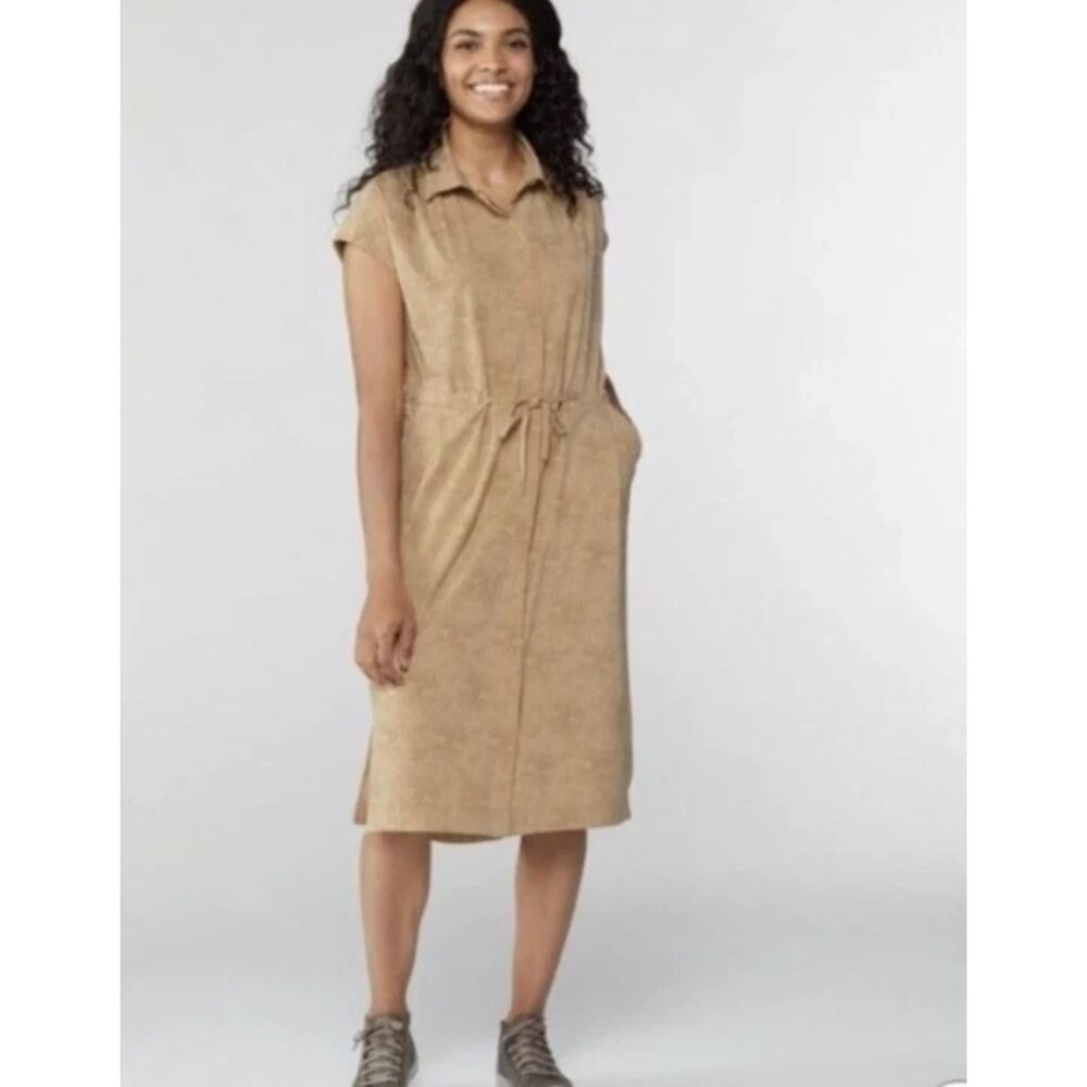 REI Sun Up Midi Shirt Cap Short Sleeve Geometric Tan Small